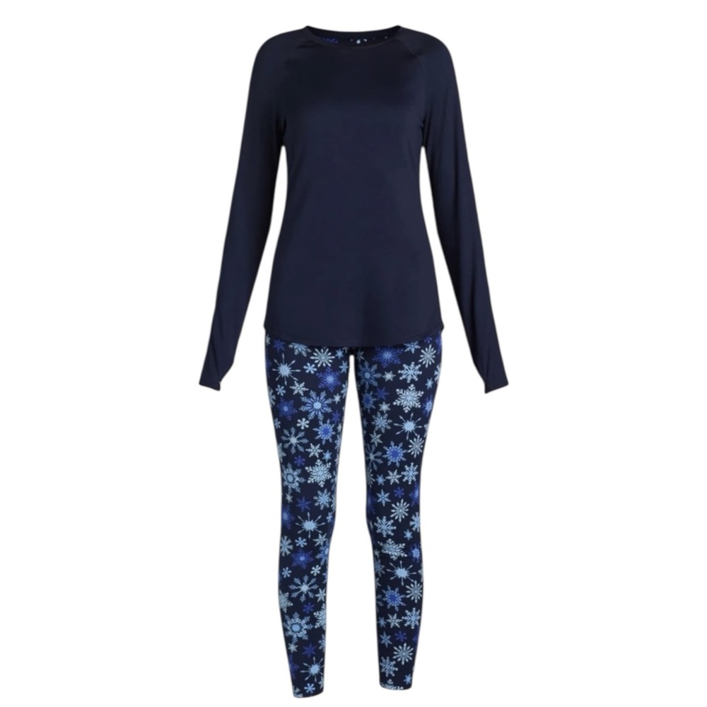 CUDDL DUDS Navy Long Sleeve Top with Blue Snowflake Leggings Base Layer Size XL - Picture 6 of 11